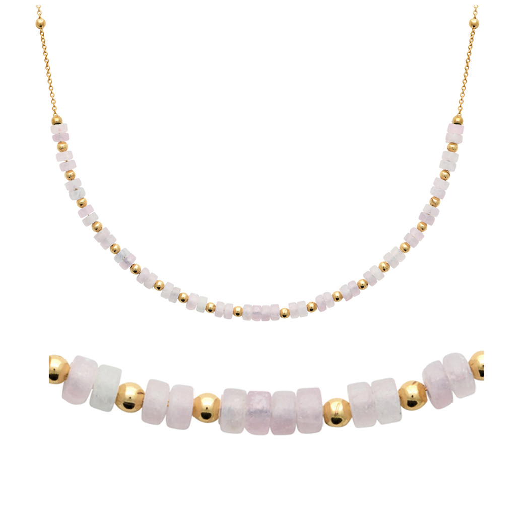 Les Trésors De Lily [R5819] - Gold Plated Necklace 'Mineralia' Rose Gold Quartz - 45 Cm 5 Mm