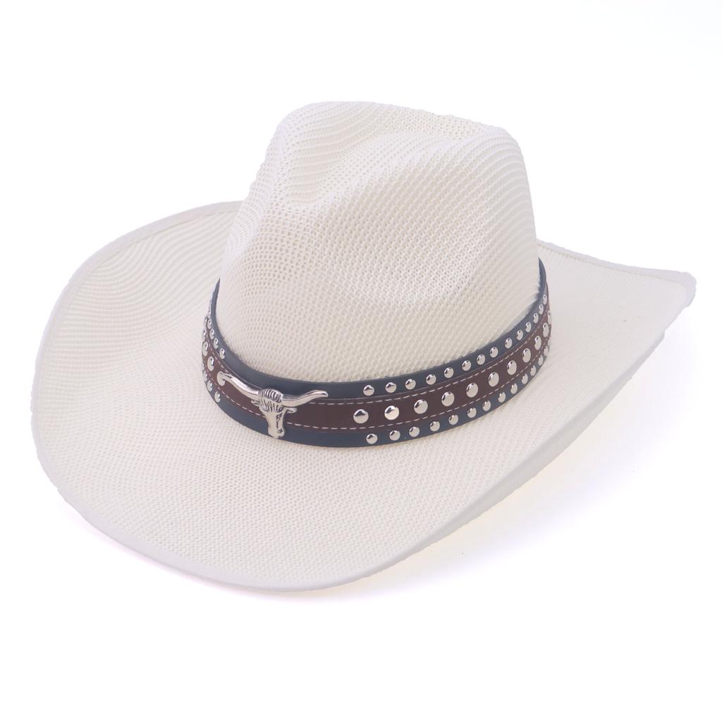 Hot-selling European, American and Western denim straw hat rivet bull head design hard hollow western denim hat