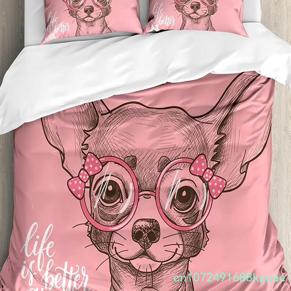 Animal Pink Dog Cute Poodle Duvet Cover Bed Bedding Set Double Home Textile Quilt Cover Pillowcases Bedroom Bedding Set No Sheet