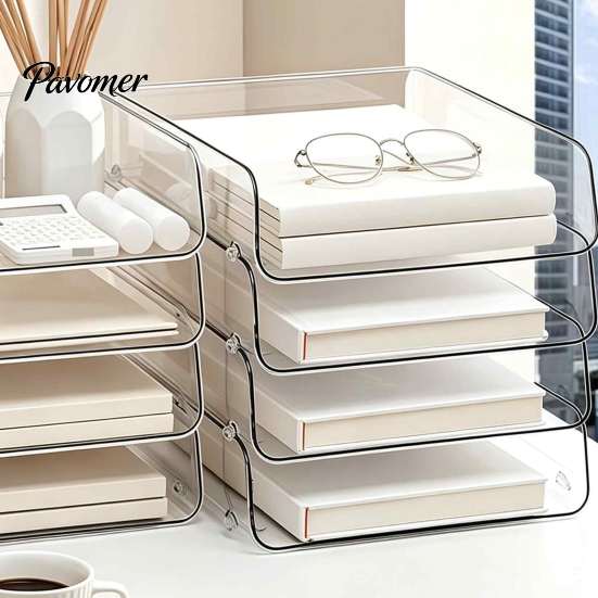 Information Sorting Container Paper Organizer Letter Tray, Acrylic Stackable Desk File Organizer, Clear Home Office Management Holder Sorter