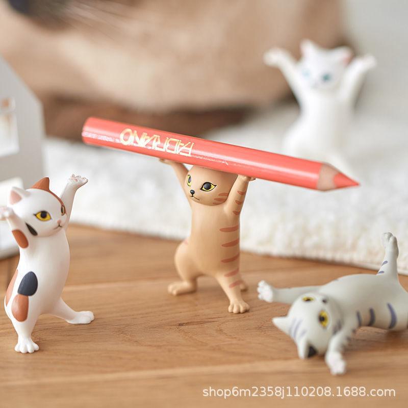 Charming Cat Pen Holder: TikTok's Cute Japanese Dancing Cat with Raised Paws, Functional and Adorable, Colorful Toy.