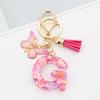 Pink Butterfly Tassel & Resin Sequin Letter Keychain - Backpack Charm for Women