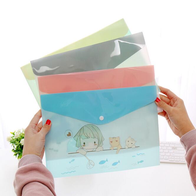 1PC Waterproof Multi Pocket Plastic Kawaii A4 File Folder Bag Document Paper Organizer Case Office School Stationery Supplies