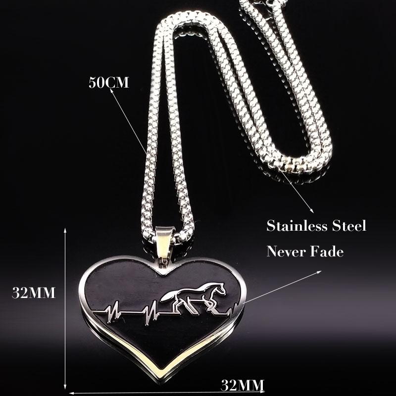 Fashion Horse Stainless Steel Choker Necklace for Men Silver Color Black Heart Necklace Jewelry Colgante Hombre N1048S01