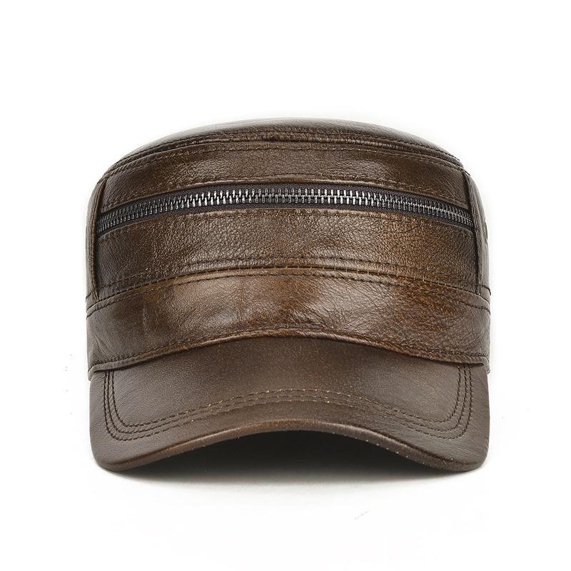 

NORTHWOOD Новая шляпа с плоским верхом из натуральной кожи для мужчин Зимняя уличная мужская шляпа Верхний слой коровьей кожи Теплая шляпа 55-60 cm коричневый