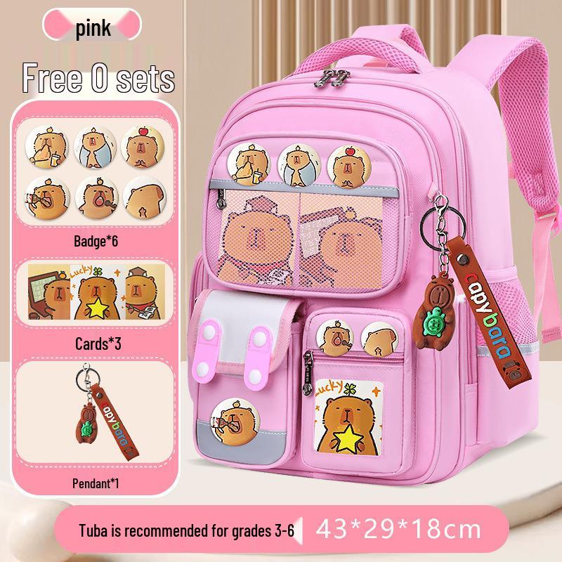 Schultasche mit großer Kapazität und Rückenstütze für Jungen im Alter von 3-6 Jahren, Capybara-Design, 1. Klasse