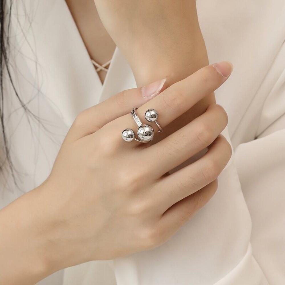 New Temperament Multi-layer Irregular Geometry Sliver Color Smooth Planet Stainless Steel Open Rings for Women Designer Jewelry
