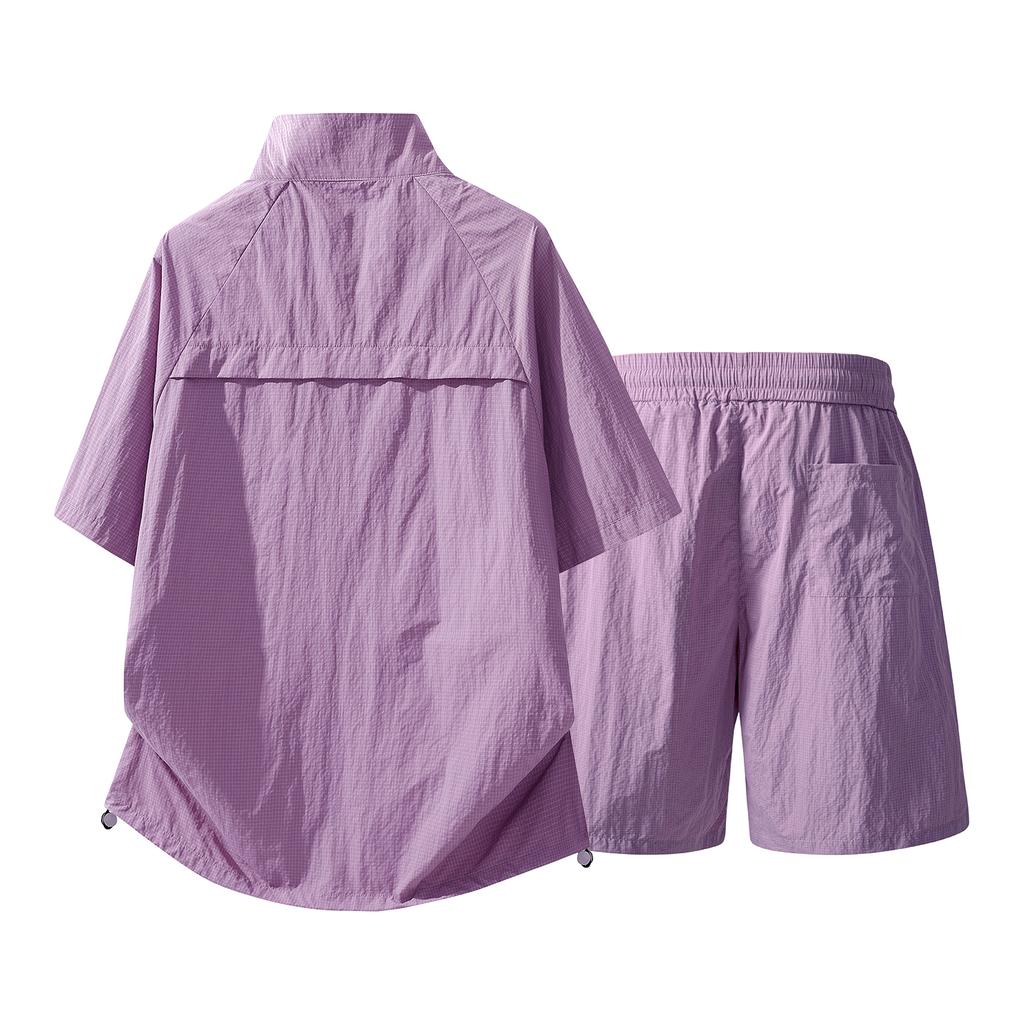 Summer Solid Color Basic Versatile Ice Silk Set Men's Shirt Short Sleeved Set Men's Two-piece Set