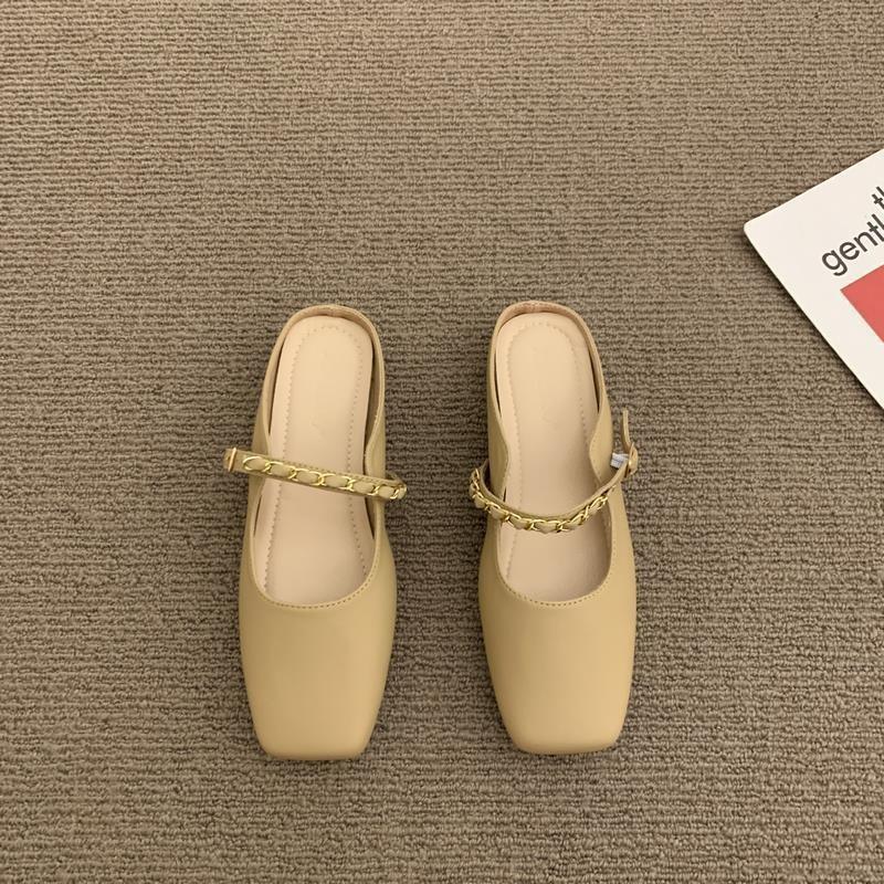 

Ленивые балетки женские весна и лето 2025 ретро бабушкины туфли квадратный носок без каблука с половинкой 39 хаки