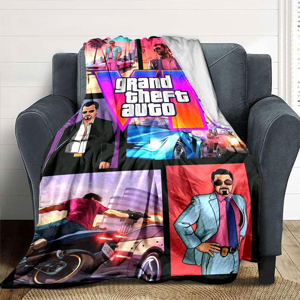 1pc Grand Theft Auto Soft Flannel Blanket with Designer Print A Cozy Blanket for All Seasons, Perfect for the Couch, Bed, Office