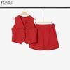 ZANZEA Women Sleeveless Vest Tops and Shorts Summer Two Piece Suit Sets
