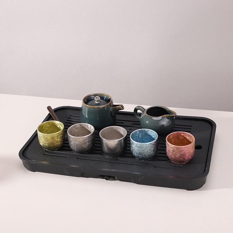 New Style Pure Titanium Double-Layer Small Teacup with Crystal Ice Flower Design