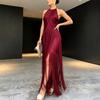 Spring and Summer European and American Neck Fringed Long Dress Women's Sleeveless Slim Temperament Dress Dress Dress Dress Factory Spot