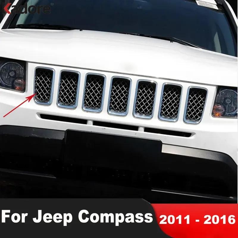 Front Center Grille Grills Cover Trim For Jeep Compass 2011-2014 2015 2016 Chrome Car Front Grill Mesh Grids Frame Accessories