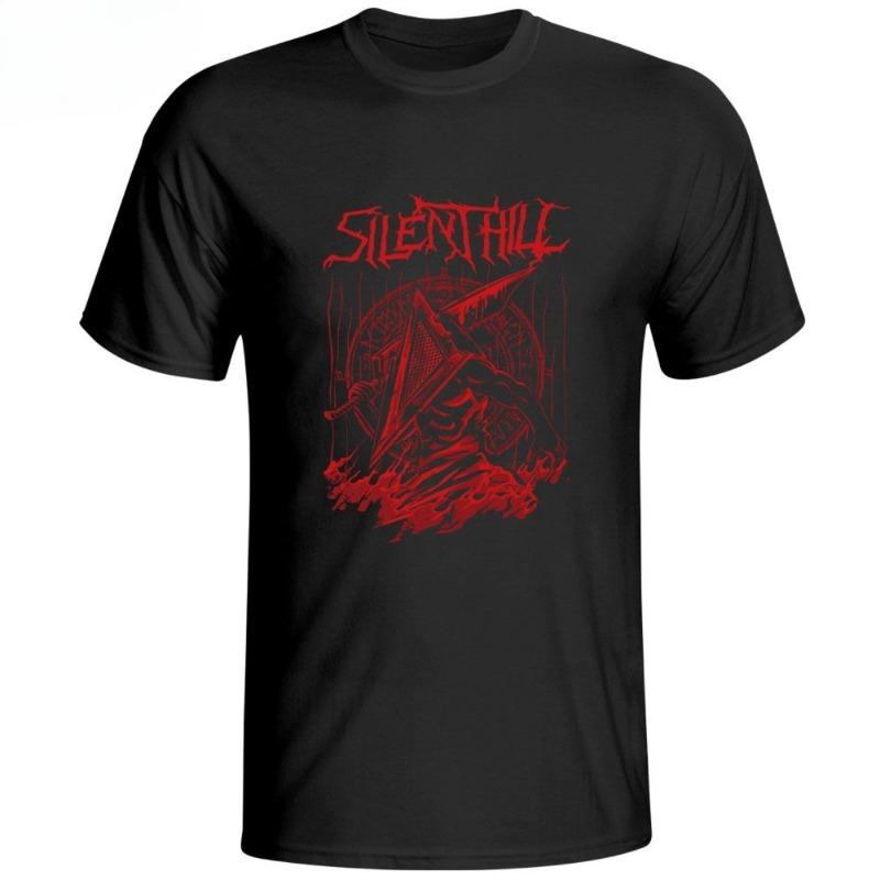 Silent Hill Triangle Head Tshirt Classic Horror Game Silent Hill Esports Trendy Black Print Tshirt
