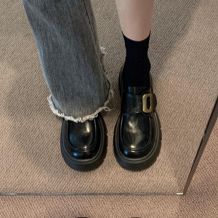 

Solid color platform small leather shoes women s new versatile single shoes muffin shoes 35 чорний