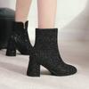 Women's Short Boots Autumn and Winter Grit Metal Sequins Women's and Ankle Boots Gold Silver Thick Heel High Heel Round Head Women's Short Boots