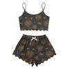 Women's Halloween Set With Retro Floral Print Suspender Sleeveless Vest Shorts Pajama Set