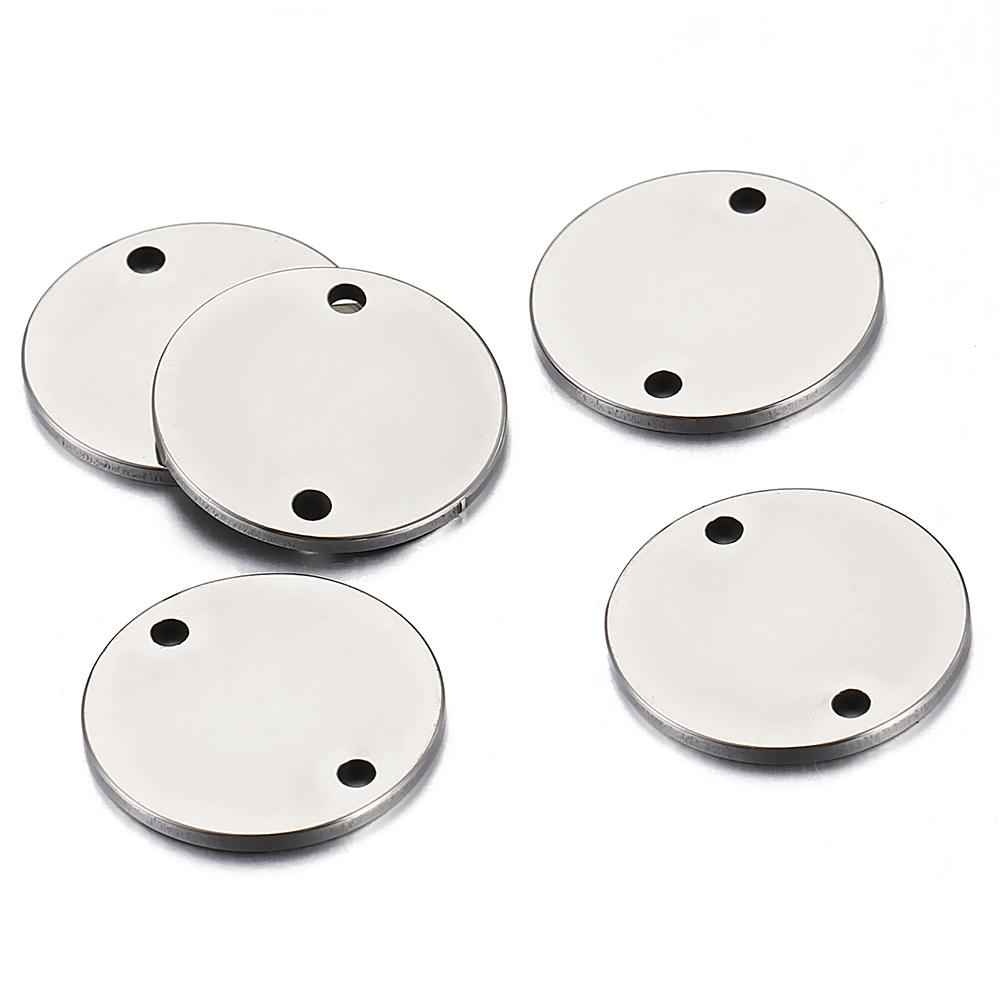 10pcs Stainless Steel Round Charms Double Holes Pendants Necklace Bracelet Connectors for Jewelry Making DIY Earring Pendants