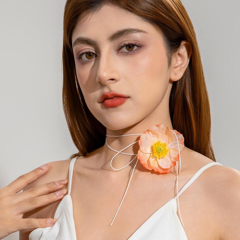 New Spring/Summer Collection, Fresh and Cute, Multi Color Fabric, Plum Blossom Pendant Necklace, Women's Jewelry Suitable for Beach Vacation Parties