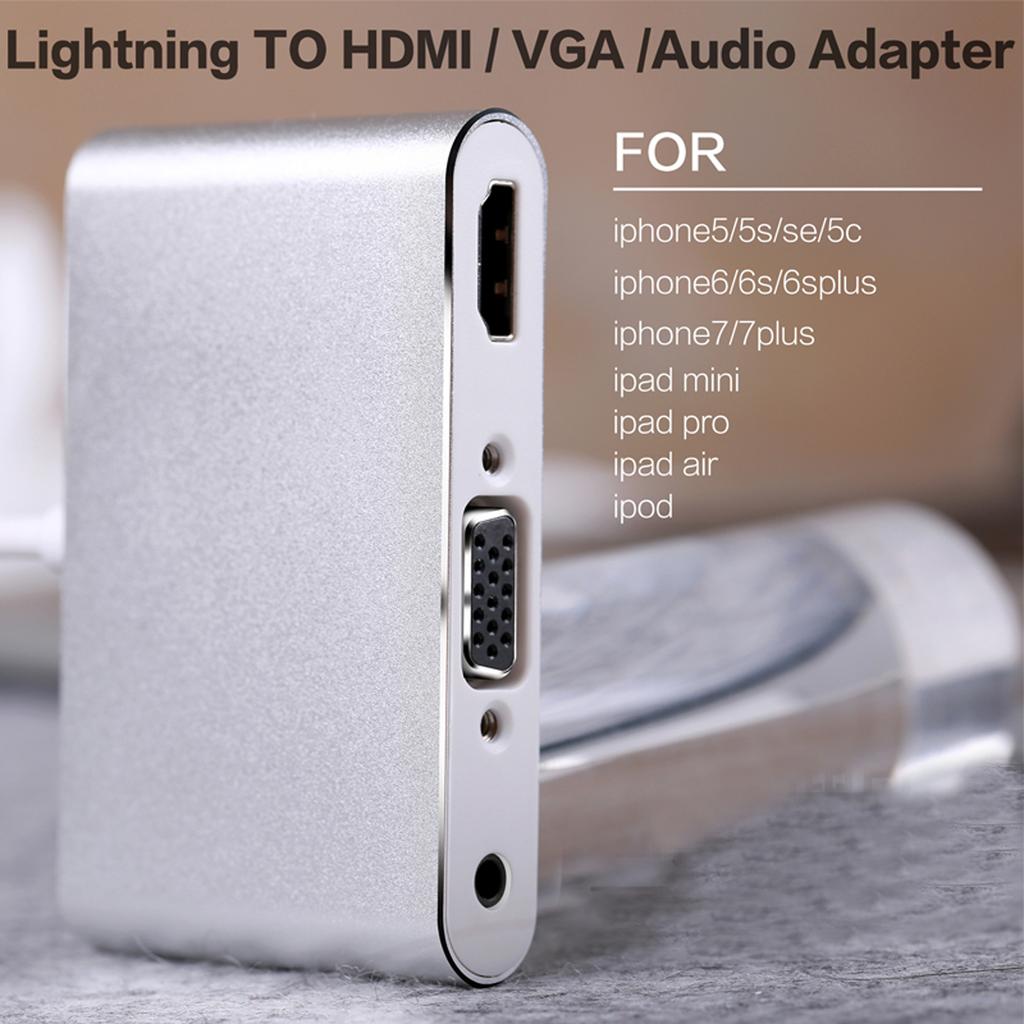 Lightning 8 Pin Male To HDMI+VGA+Audio Female Cable Adapter for iPhone X/8P/8/7/7 Plus Etc.