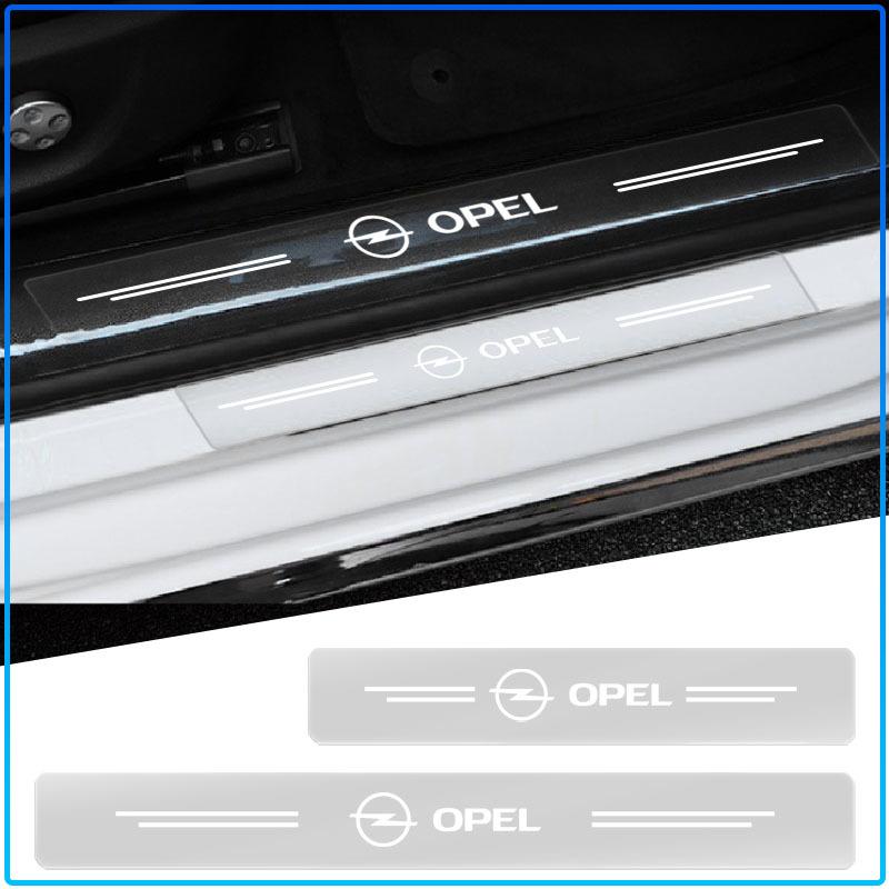 4 Stuks Auto Drempelbeschermer Transparant Decoratief Badge 3D Sticker Voor Opel crosa d astra h insignia astra j zafira b mokkaastra vivaro astra g