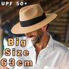 Chapéus de Sol de Palha Tecidos de Verão para Cabeça Grande XL 63CM Homens Mulheres Tamanho Grande Jazz Proteção Solar UV UPF 50+ Chapéus Panama de Palha para Viagem Unissex