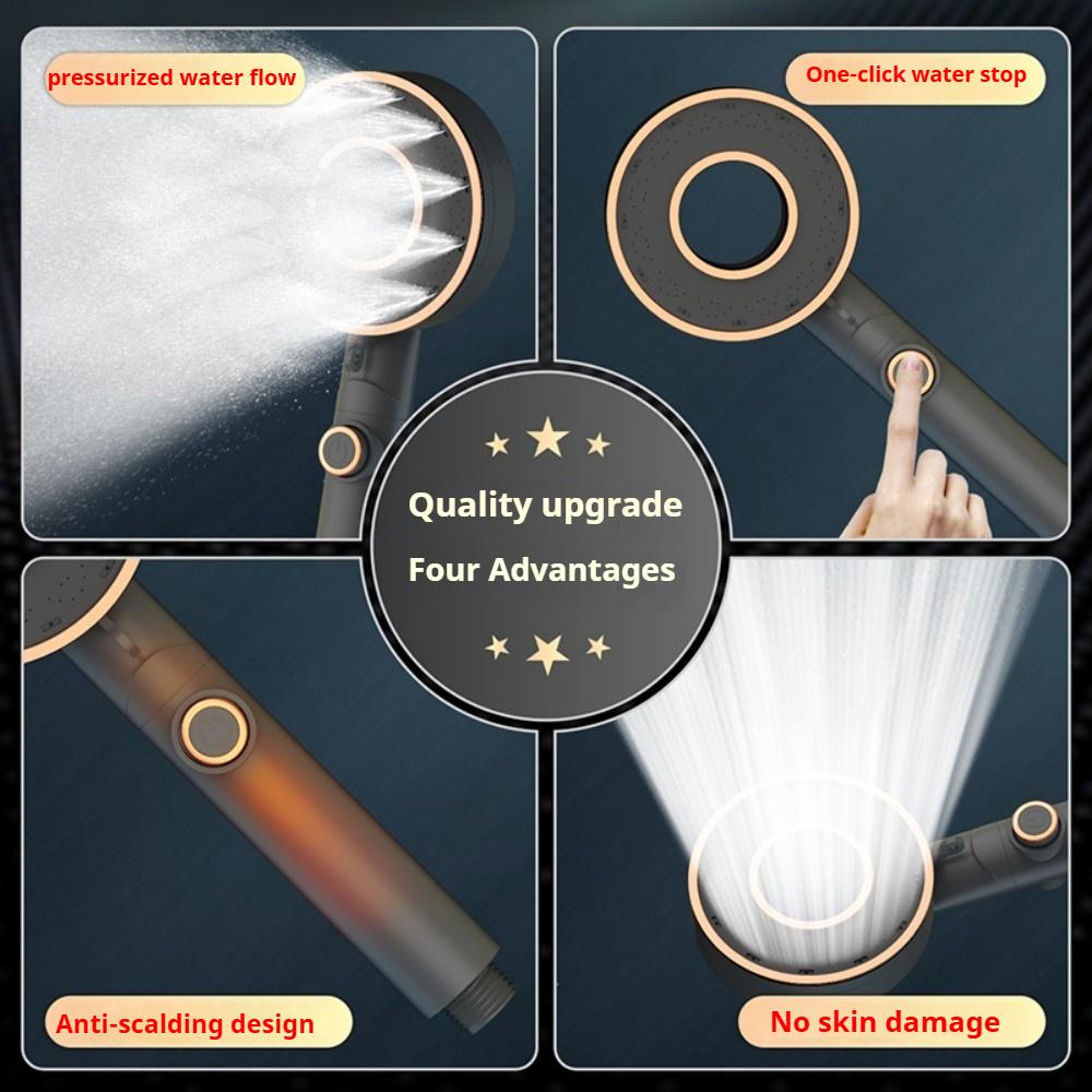 1PC Ring Highpressure Shower Head 3 Modes Large Flow Massage Water Saving ABS Handheld Showerheads with OneKey Stop Water
