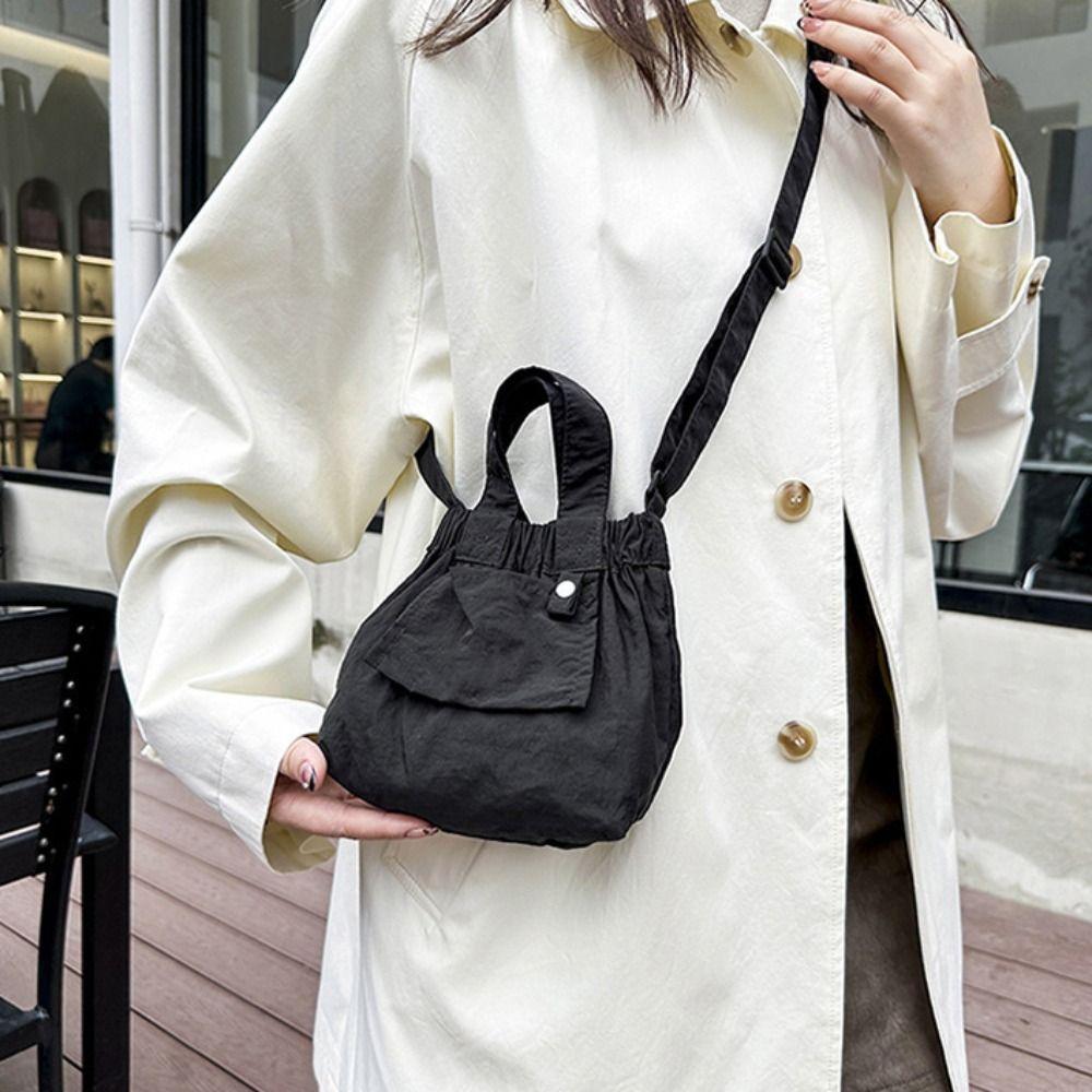 Candy Color Casual Handbags Ruched Design Crossbody Bag Trendy Nylon Shopper Purses  Commuting