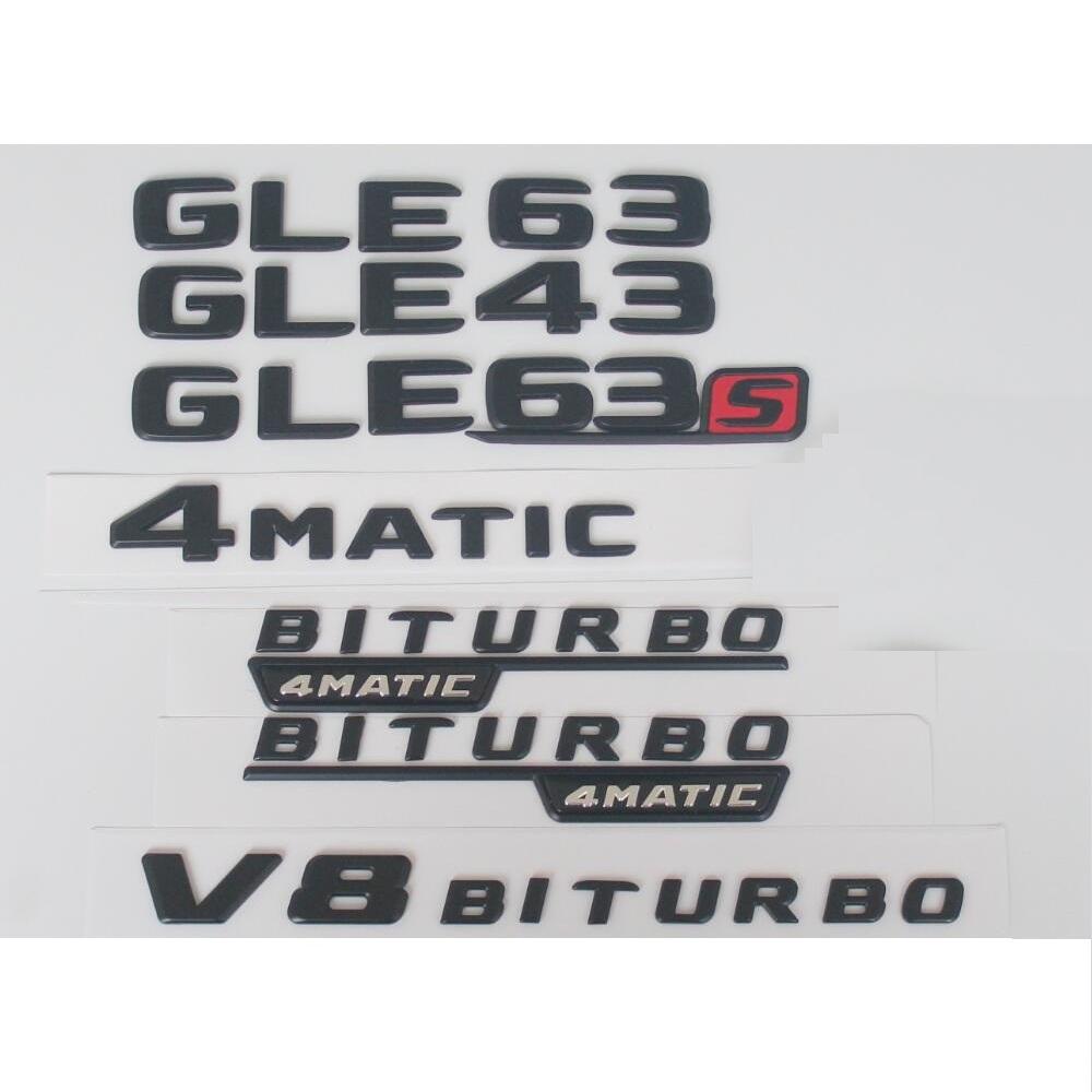 

For Mercedes Benz Black W166 C292 GLE43 GLE 63 S AMG Symbols V8 BITURBO 4MATIC Emblems Badges GLE 63s
