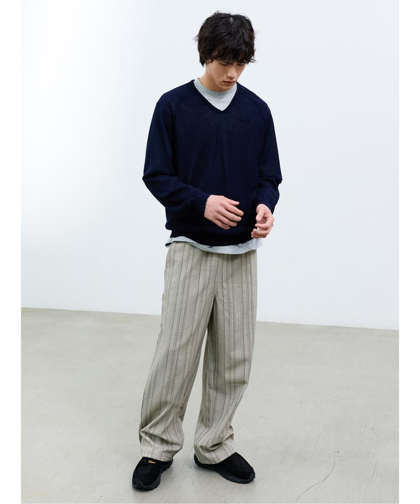 Saendeusaundeu (Unisex) Vertical Stripe Easy Pants Beige