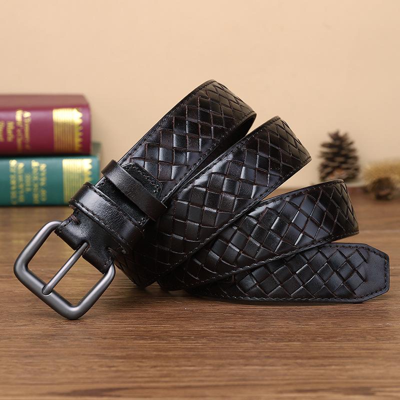 Genuine Belt Young Men'S Leather Woven Pin Buckle Belt First Layer Cowhide Handmade Woven Couple Versatile Belt