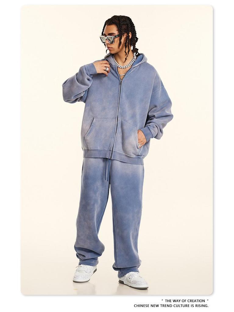 BE Winter 2025 Men's American Trend Plus Velvet Hooded Sweatshirt & Straight Casual Pants Two-Piece Set