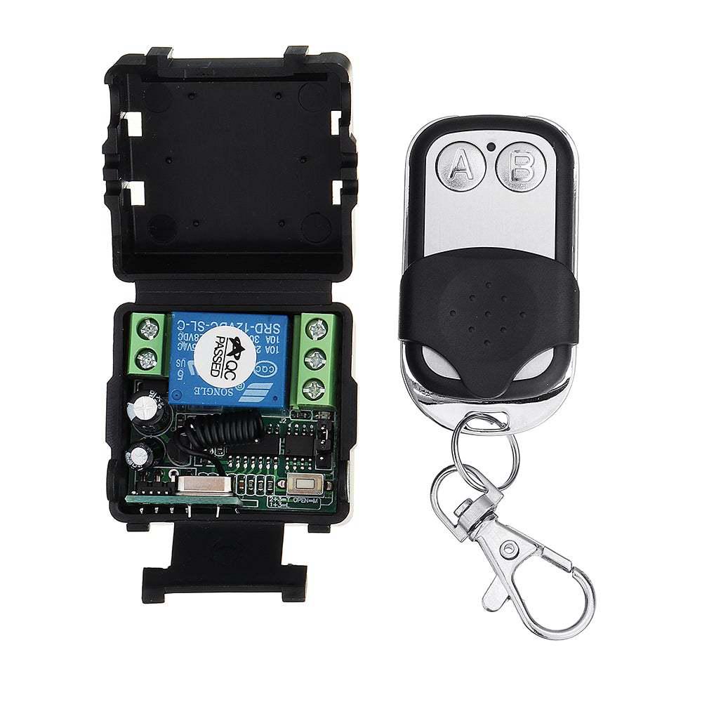 12V Single Channel Remote Control Switch with 2-Button Remote: A On, B Off. -
