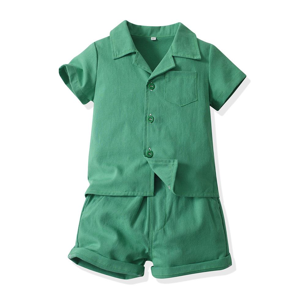 Summer Set Casual Comfort Outdoor Sports Simple Solid Color Short Sleeved Shirt Baby Boys Fresh Shorts Set