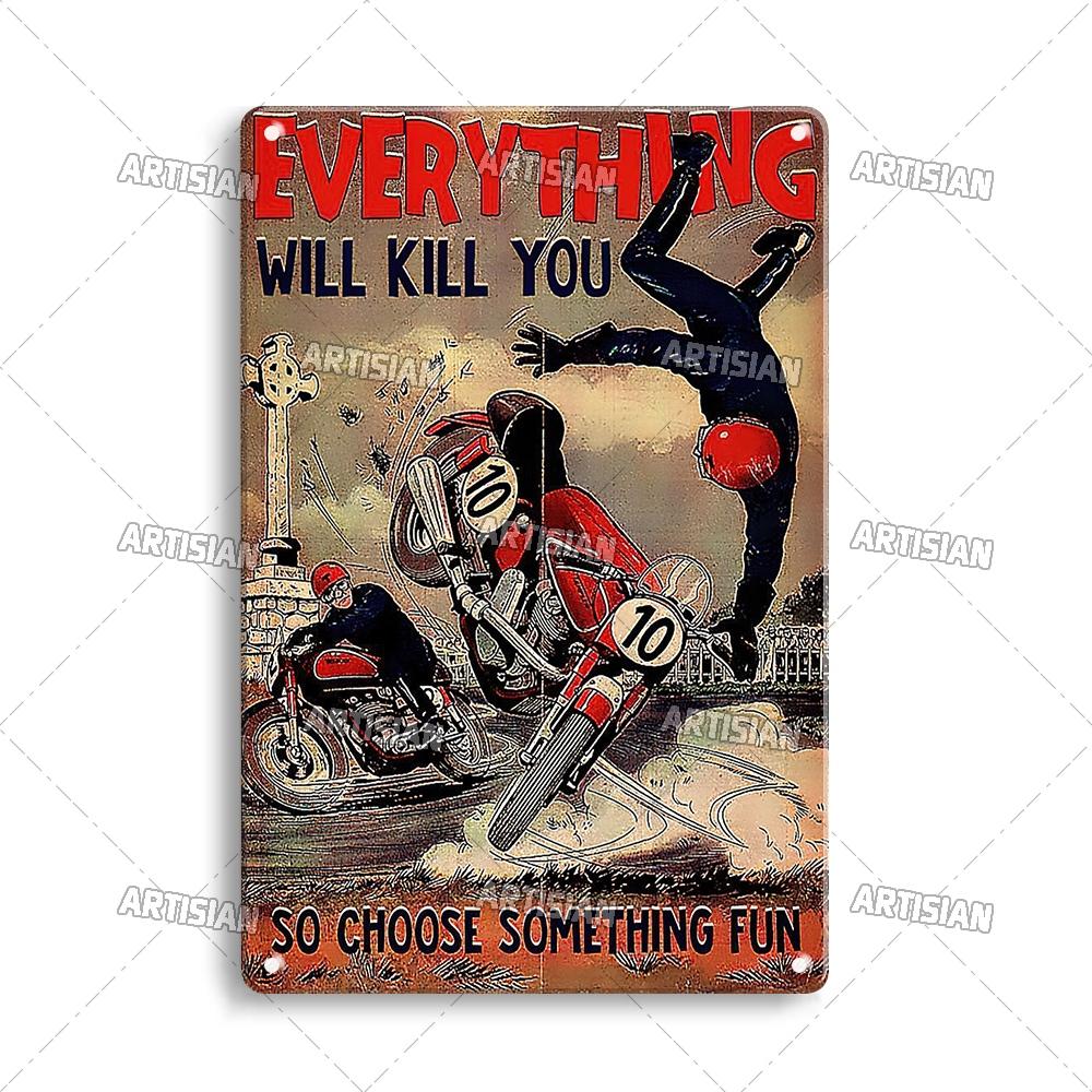 Artisian Riding Metal Plate Motorcycle Tin Sign Motorbike Decorative Poster Wall Decor Garage Bar Pub Club Hotel Cafe Kitchen