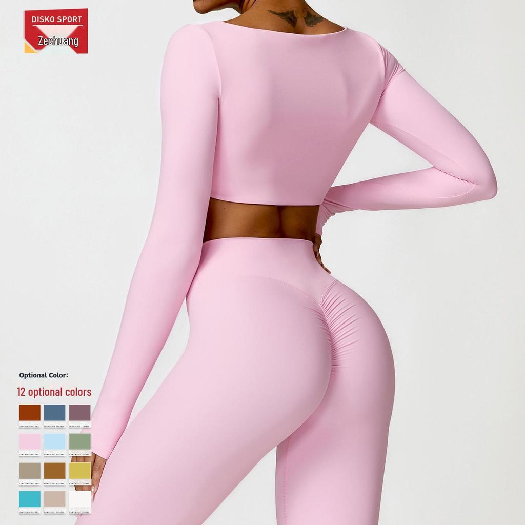 Costum Yoga de Iarnă cu Mânecă Lungă pentru Alergare în Aer Liber - Tricou Fitness Pieptănat 8518