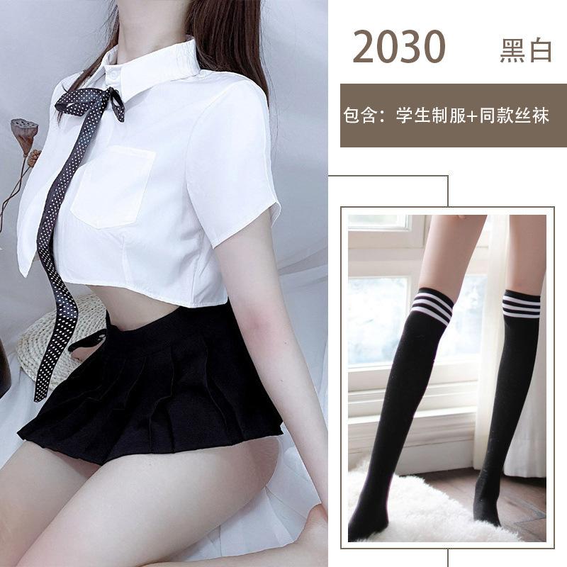Sex Underwear Sexy Perspective College White Shirt Bow British Pleated Skirt Free
