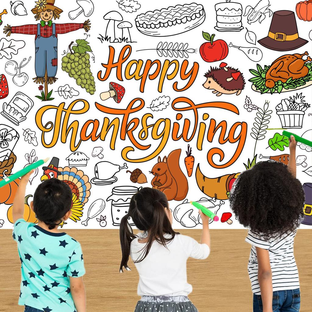 Thanksgiving Colorful Tablecloth, Kids Thanksgiving Crafts, 30 72 Inch Large Colorful Kids Gift Activity Toy Party