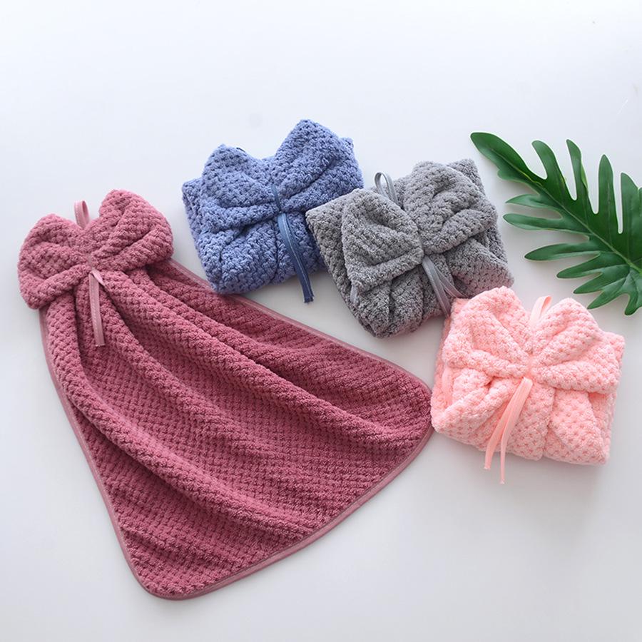 Pineapple Plaid Absorbent Kitchen Hand Towel with Bow Hanger