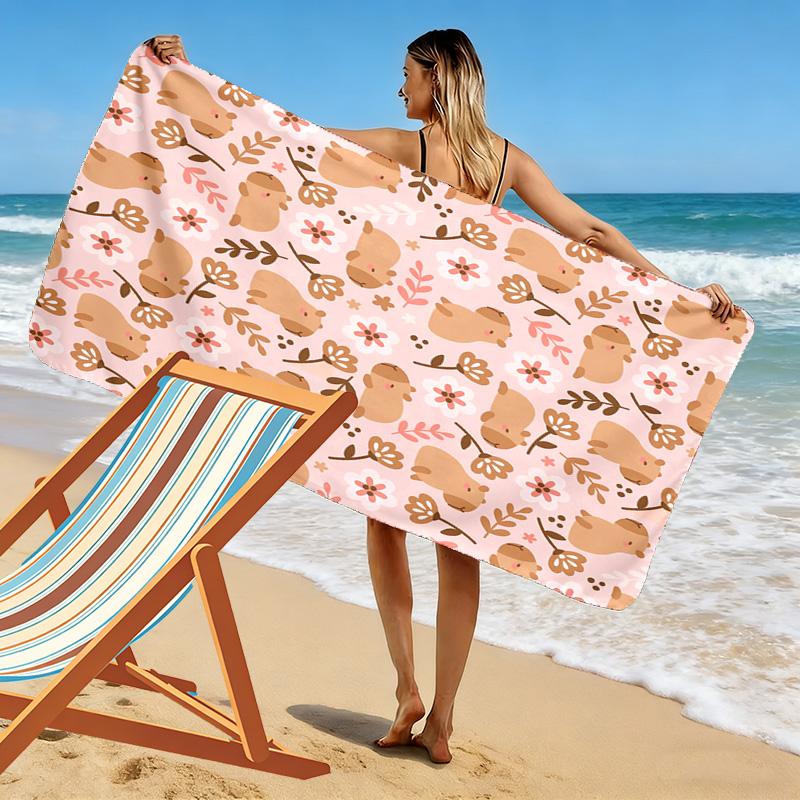 Capybara Print Beach Towel, Large Soft Quick Dry Towel for Beach Camping Swimming