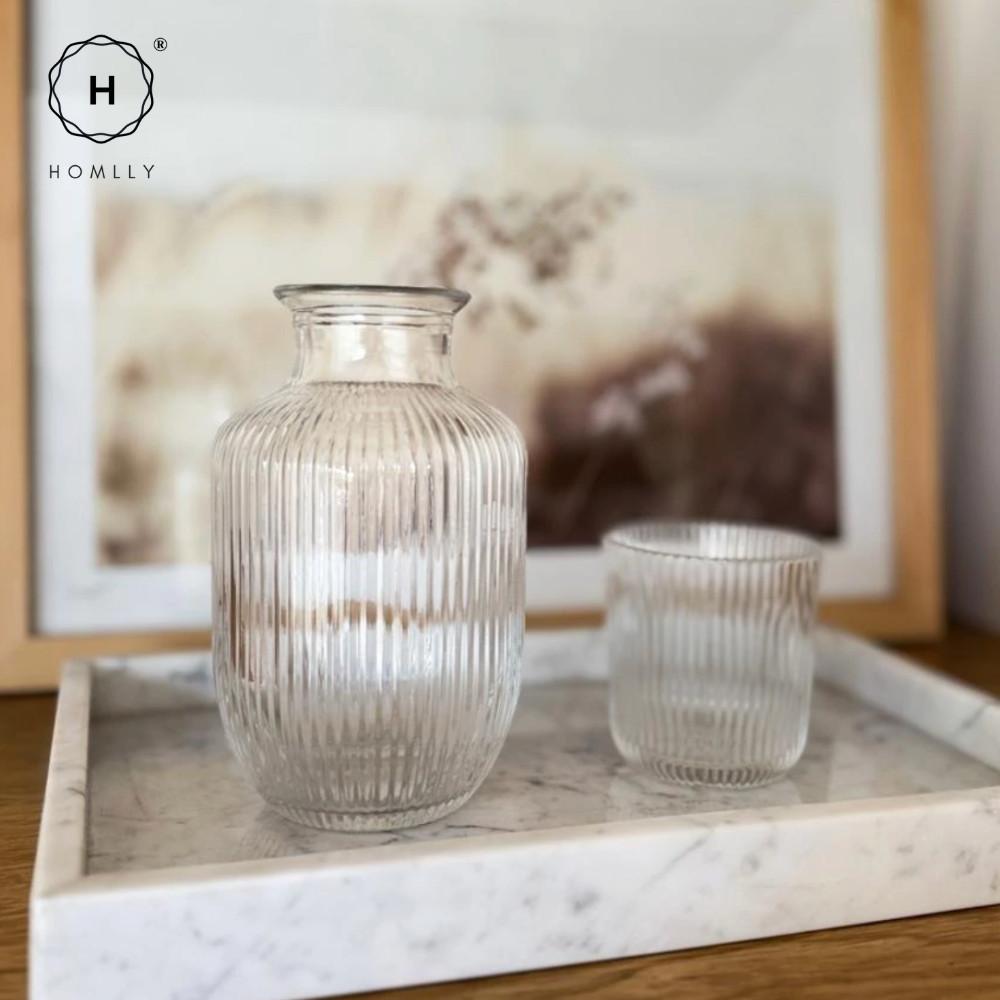 Homlly Clive Clear Bedside Carafe with Glass Cup for Bedroom or Kitchen