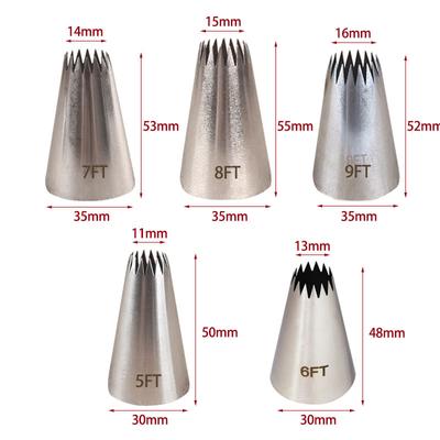 1/3/5 peças Conjunto de pontas para decoração de bolos Bico de confeitar em forma de estrela russa aberta Pontas para cupcakes Biscoitos Cobertura Bicos para confeitar #5FT-#9FT