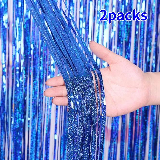 2Pack 2X1M Glitter Party Backdrop Metallic Foil Tinsel Fringe Curtain Birthday Wedding Bachelorette Decoration Adult Anniversary