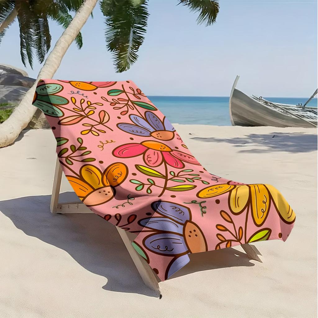 Colorful patterns of cartoon flowers polyester microfiber beach towel is highly absorbent, suitable swimming and beach outings