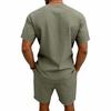 Men's Linen V-Neck Short Sleeve T-Shirt and Shorts Set - Solid Color Beach Casual Wear