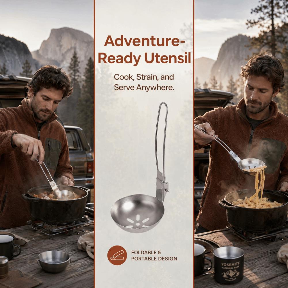 Long Handle Slotted Spoon Collapsible Serving Utensil Long Handle Soup Ladle  Outdoor Camping