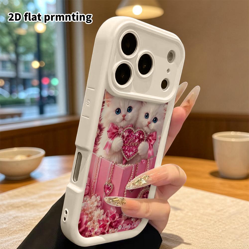 Phone Case: 2D Flat Design Suitable for iPhone 18 17 16 15 14 13 Pro Tiered Protective Case, Heart-shaped Gems, Christmas and Halloween Gift