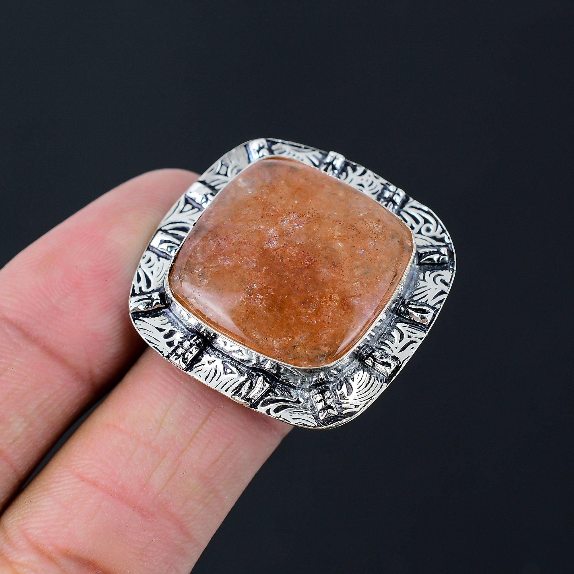 

Strawberry Quartz Gemstone Statement Trendy Daughter Ring Size 8.5 925 Silver 8.5