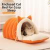 Soft Semi Enclosed Cat Bed with Cat Ears Warm Windproof Pet Sleeping Bed Removable Washable Cat Nest Cat Dog
